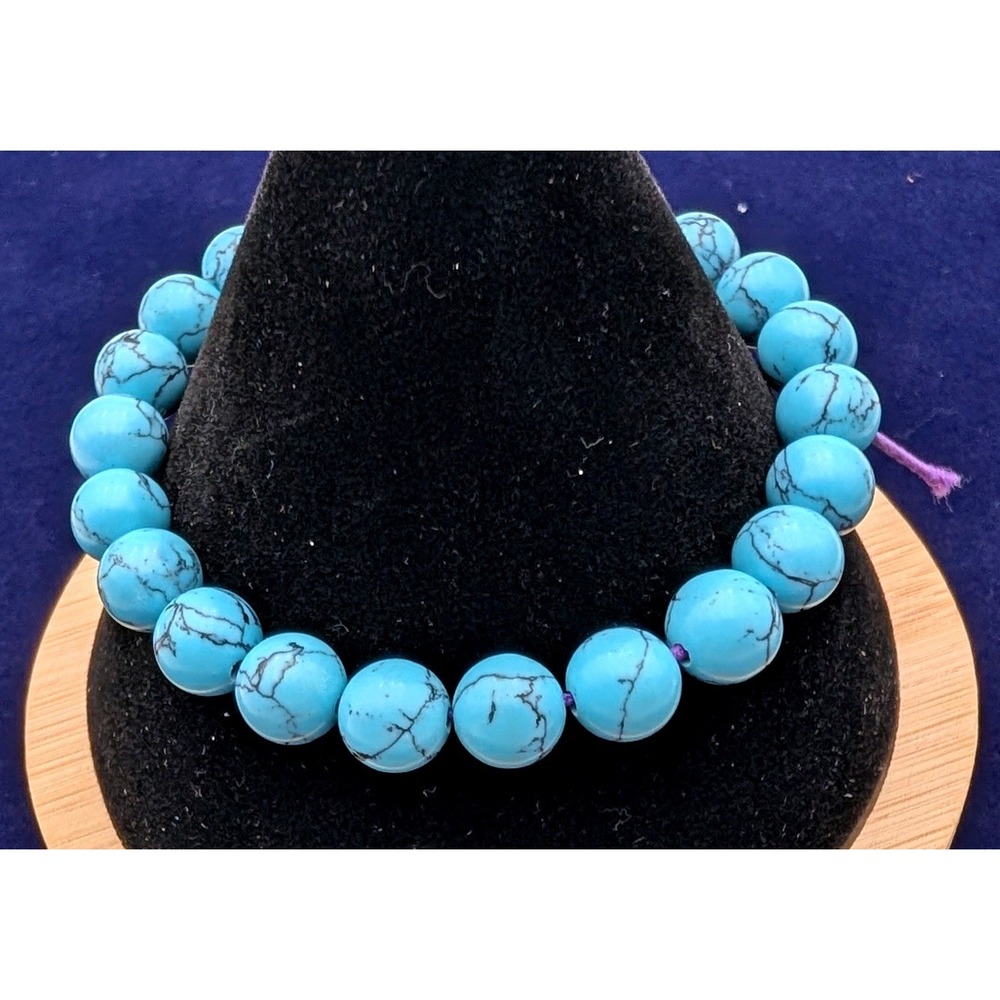 Turquoise Color Beaded Bracelet Purple Cord Guru Bead Adjustable Boho Style